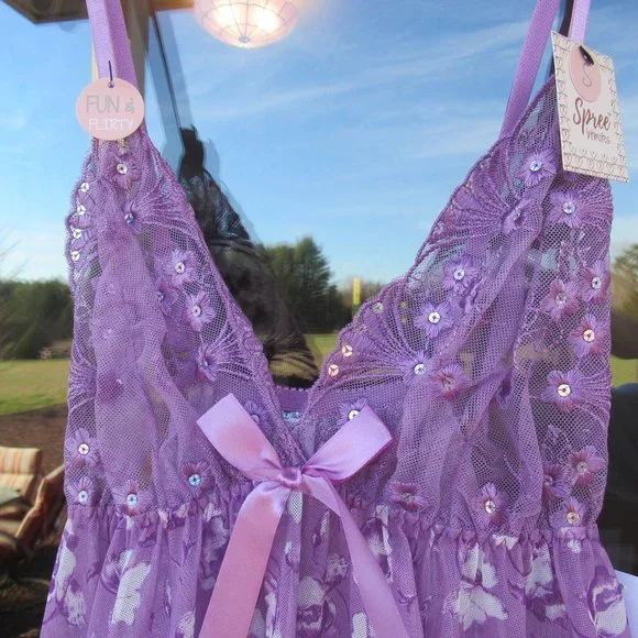 NWT sheer floral nighty panty set embroidered & sequin accents size S - Picture 5 of 14